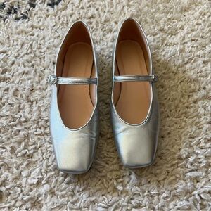J. Crew Silver Leather Mary Janes